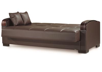 Mobimax Brown Leather Sofabed,Ottomanson (Previously Casamode)